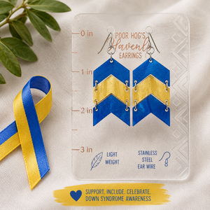 Blue Yellow Chevron Earrings, Down Syndrome Awareness Jewelry by Poor Hog Customs, handmade jewelry detail photo 4