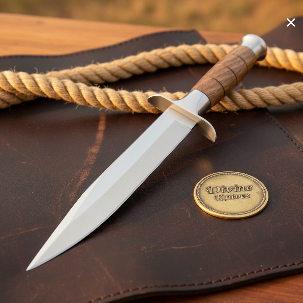 Double-Edged Spear Point Walnut Dagger with Grooved Wood Handle by Divine Knives