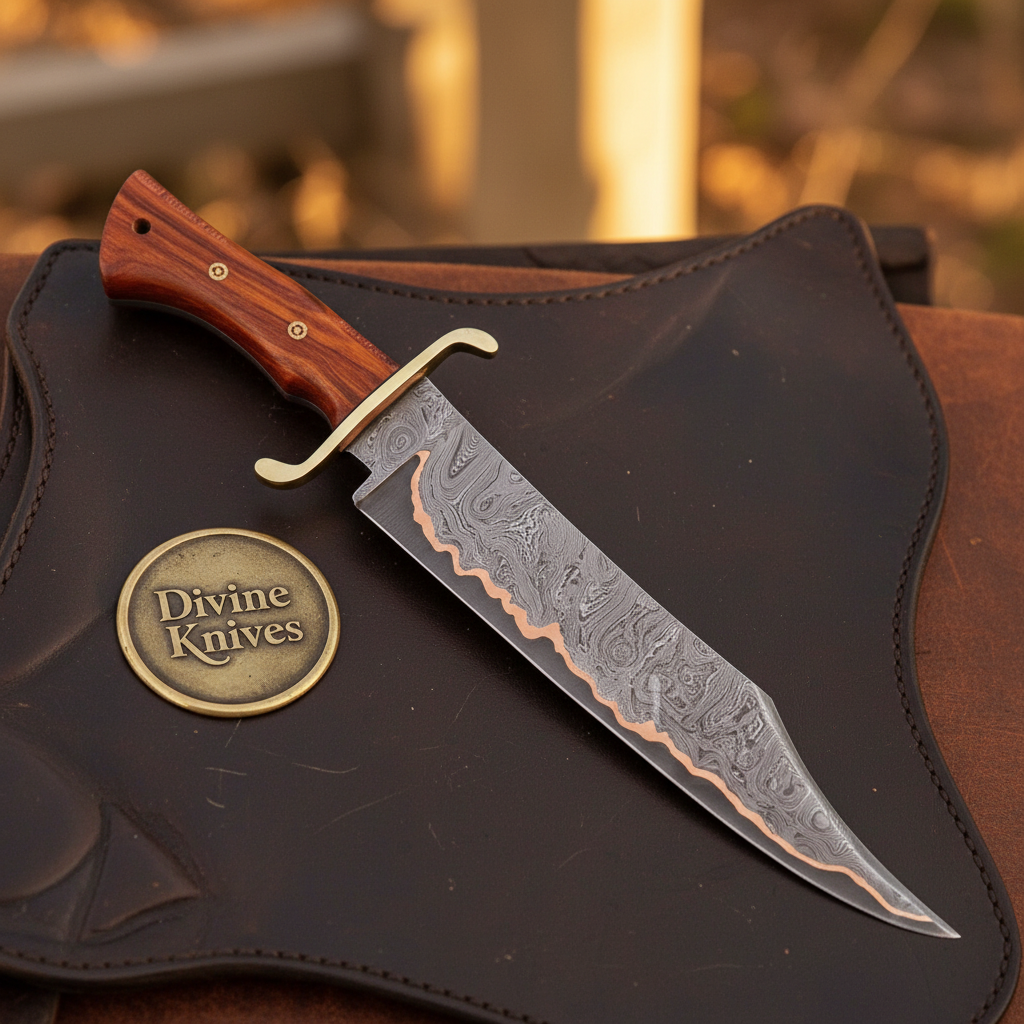 Cu-Mai Damascus Clip Point Bowie Knife for Heavy Field Work by Divine Knives — product view 3