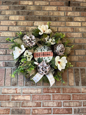 Farmhouse Welcome Wreath | Black & White Buffalo Plaid by Bouge Creations, view 10
