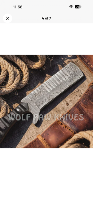 Micarta and Turquoise Bull Cutter with Scale Pattern Damascus Blade