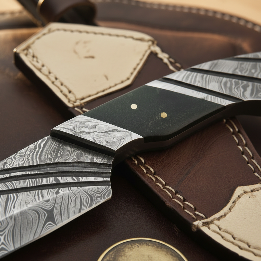 Green Micarta Handle Bowie Knife with Grooved Spine Blade and Two Tone Leather Sheath by Divine Knives — product view 2