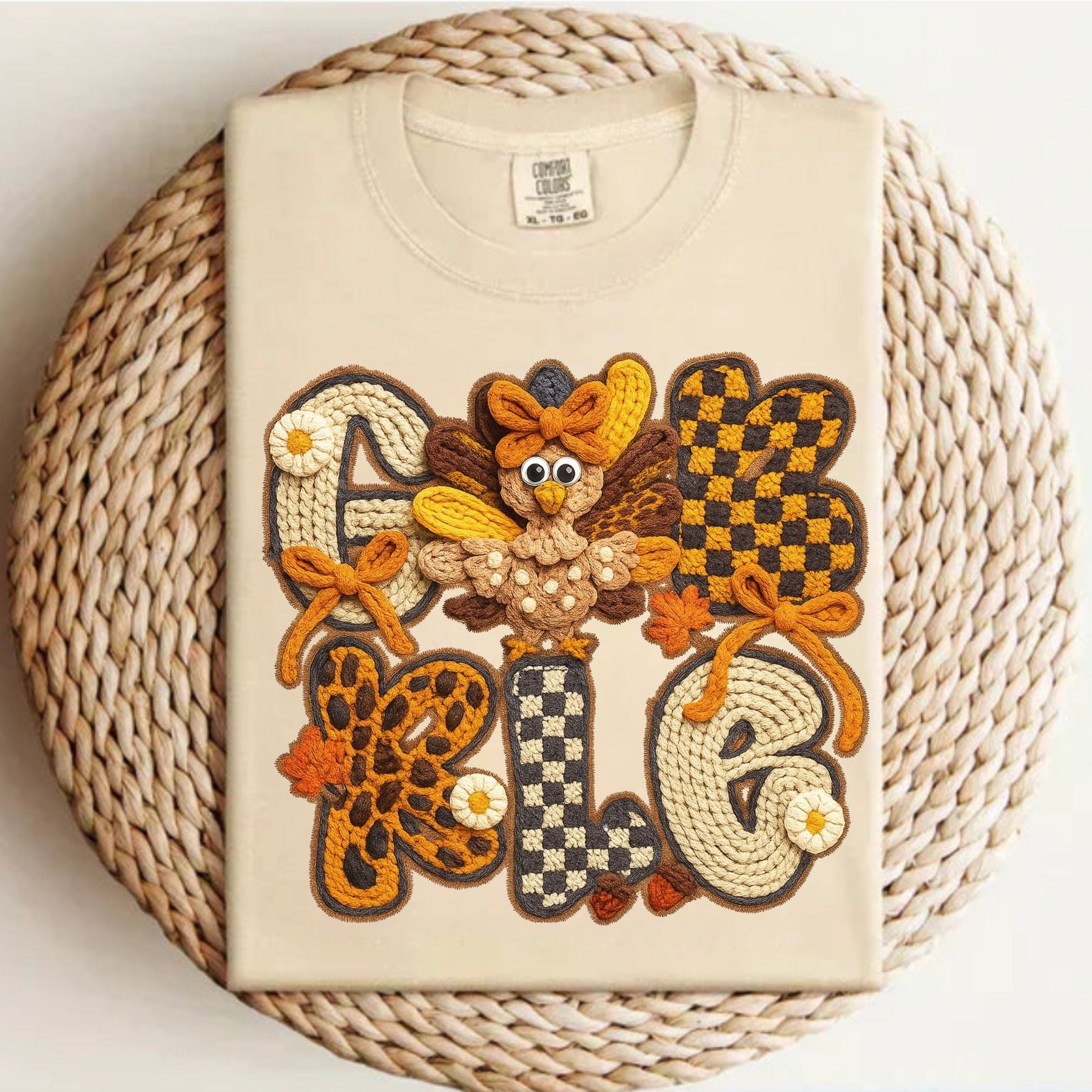 Faux Yarn Gobble Thanksgiving Comfort Colors T-Shirt