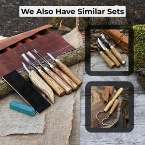5-Piece Wood Carving Tool Set with Sharpening Board & Leather Case