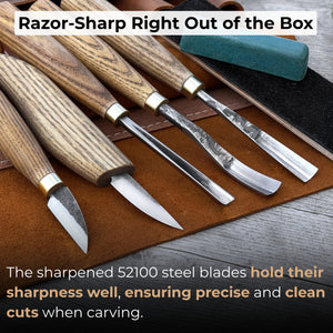 5-Piece Wood Carving Tool Set with Sharpening Board & Leather Case