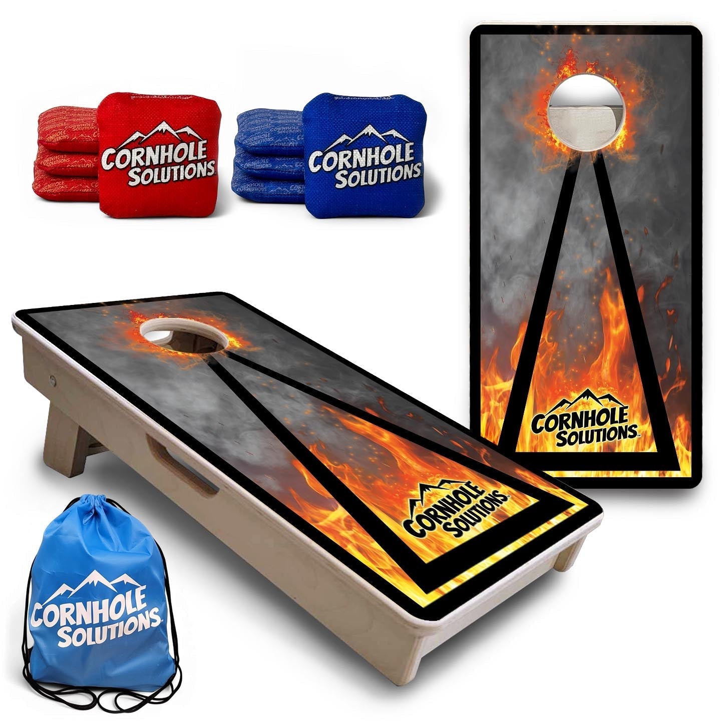 Fire Smoke Triangle - Mini Cornhole Board Set (12" x 24") with 8 Mini Bags by Cornhole Solutions, custom cornhole board main product photo