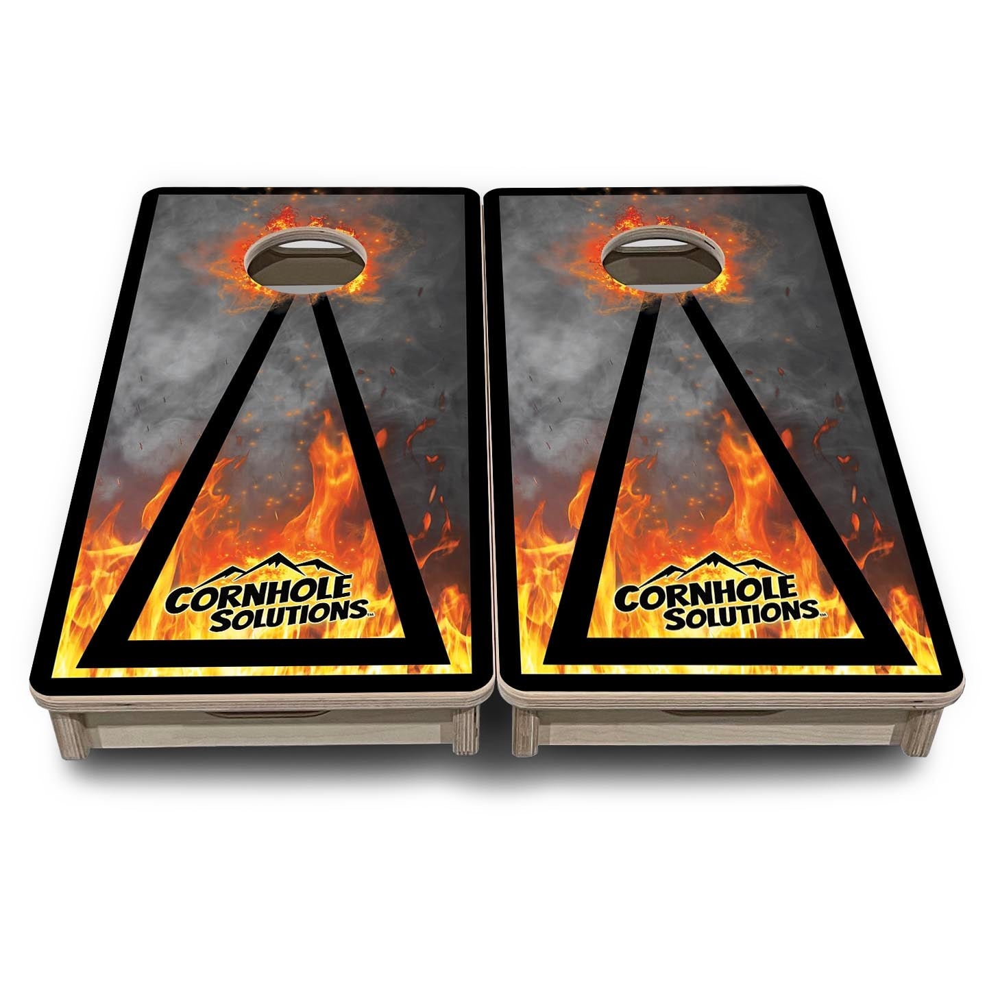 Fire Smoke Triangle - Mini Cornhole Board Set (12" x 24") with 8 Mini Bags by Cornhole Solutions, custom cornhole board detail photo 2