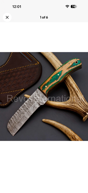 Wawona Cowboy Bull Cutter Knife with Squared Damascus Blade