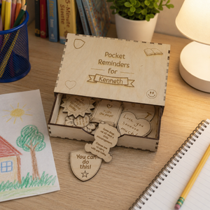 Personalized Wood Pocket Reminders, Custom Engraved Box, Handwriting Keepsake, Back to School Gift
