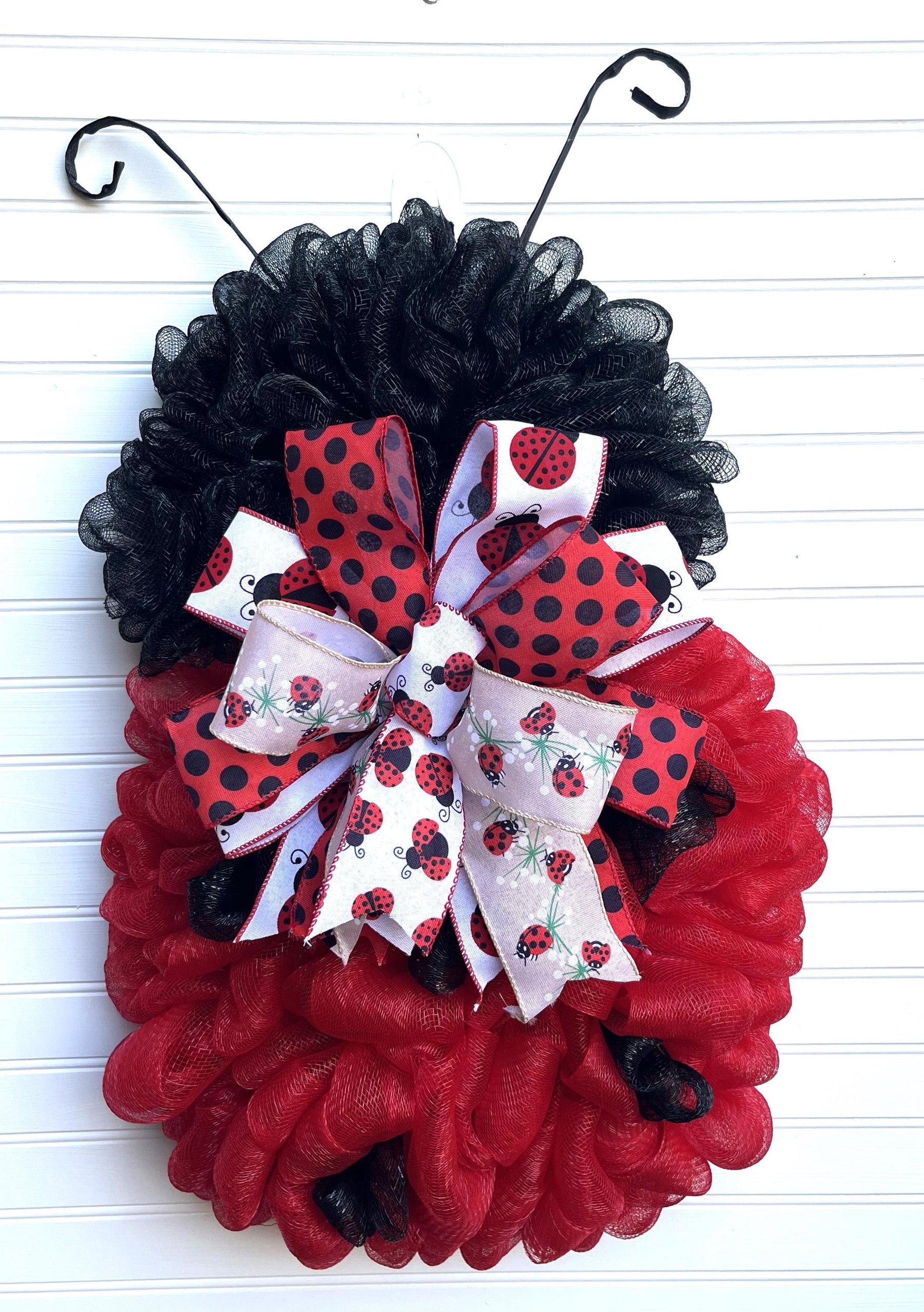 Ladybug Mesh Door Decor | Red & Black Porch Accent by Bouge Creations, view 9