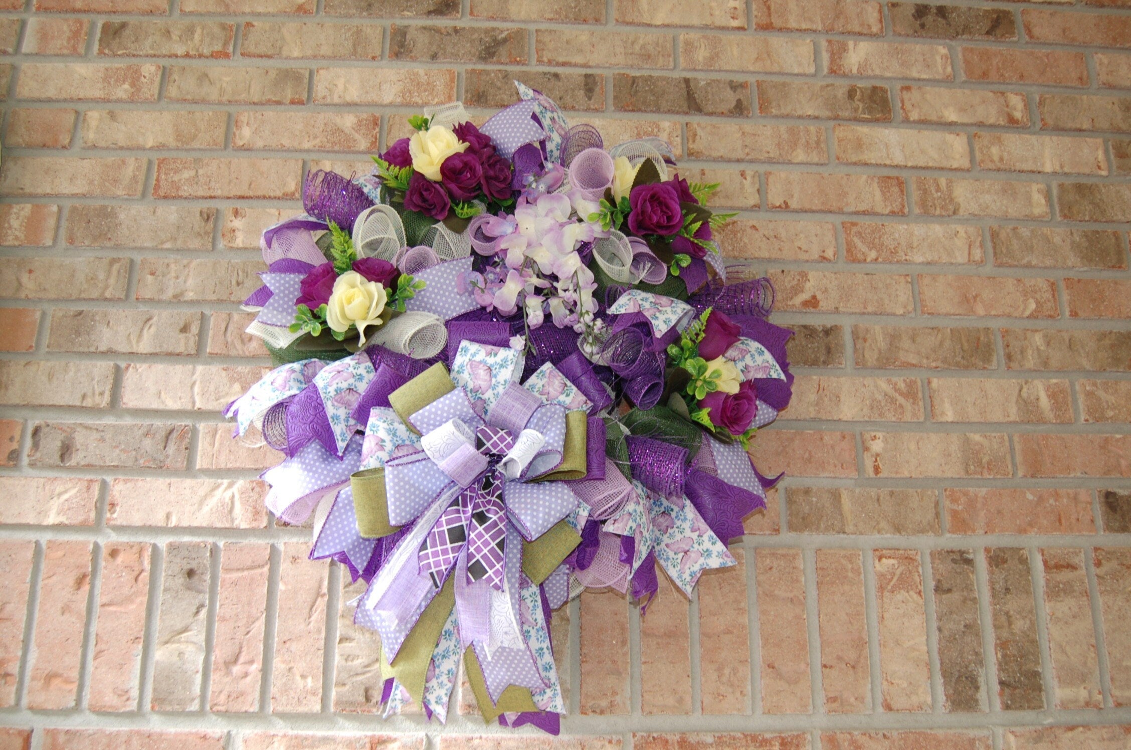 Purple Floral Wreath | Silk Flower Front Door Decor by Bouge Creations, view 8