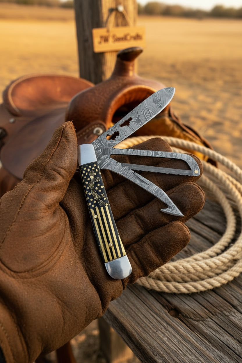 Stars and Stripes Trapper Folding Jack Knife by JW SteelCrafts — view 4