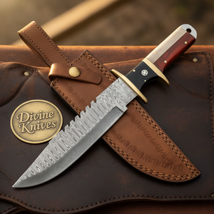 Texas Flag Sawback Sub Hilt Bowie with Damascus Blade by Divine Knives — product view 4