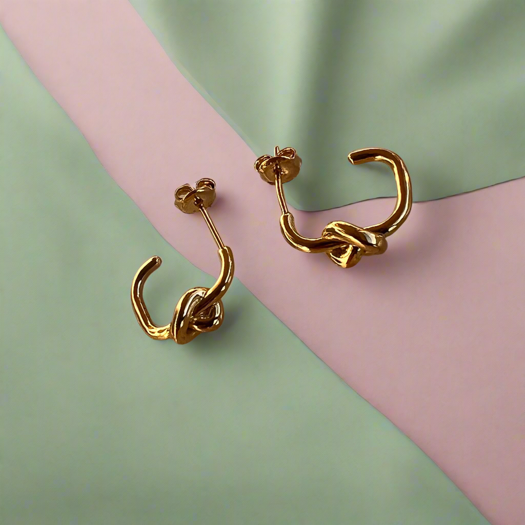 Mini Love Knot Huggies | Gold Vermeil by Ke Bella, additional product image 2