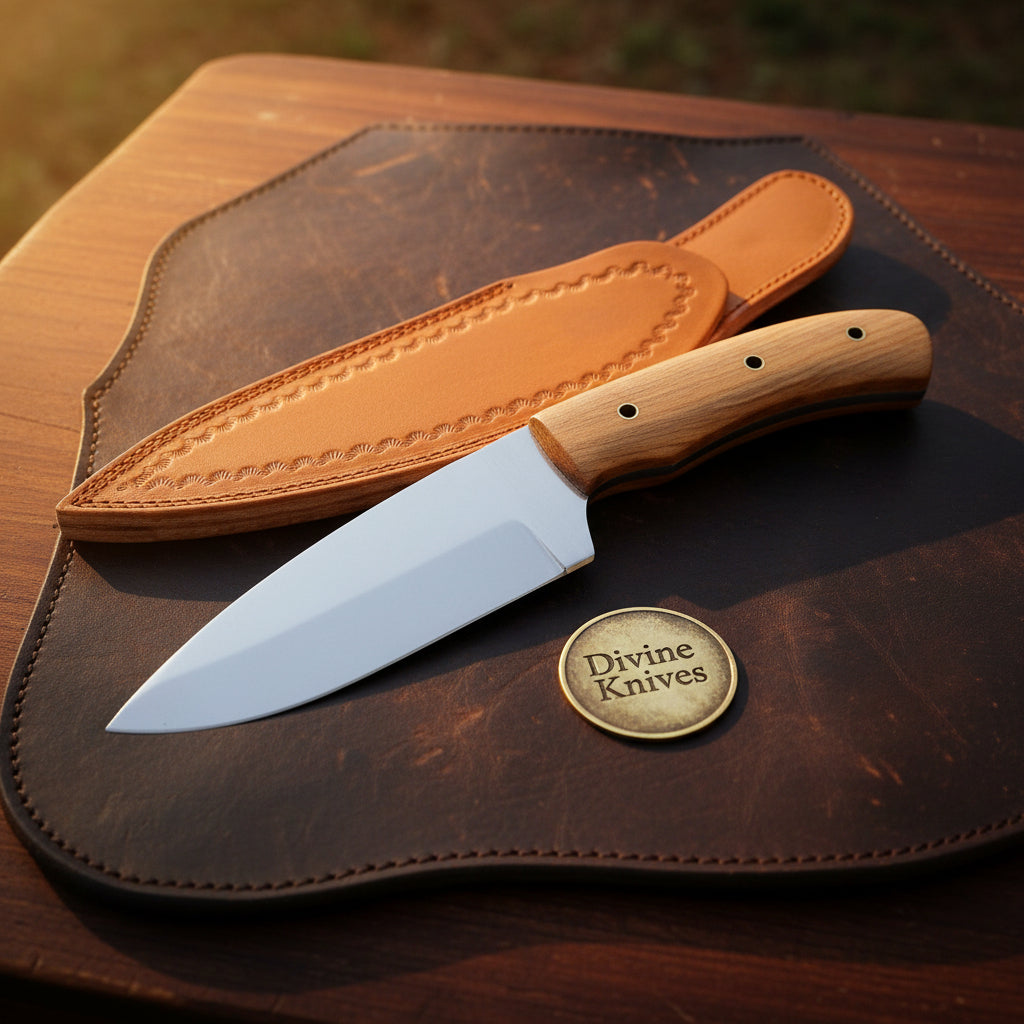 Oak Wood Drop Point Bushcraft Knife by Divine Knives