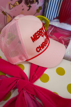 Merry Tipsy I'm Christmas - Pink Trucker Hat by KenzKustomz, view 3