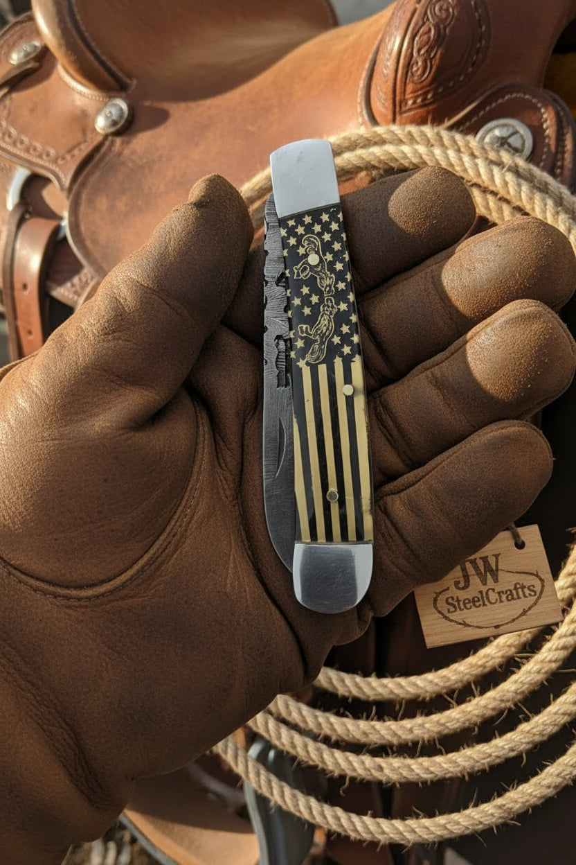 Stars and Stripes Trapper Folding Jack Knife by JW SteelCrafts — view 2