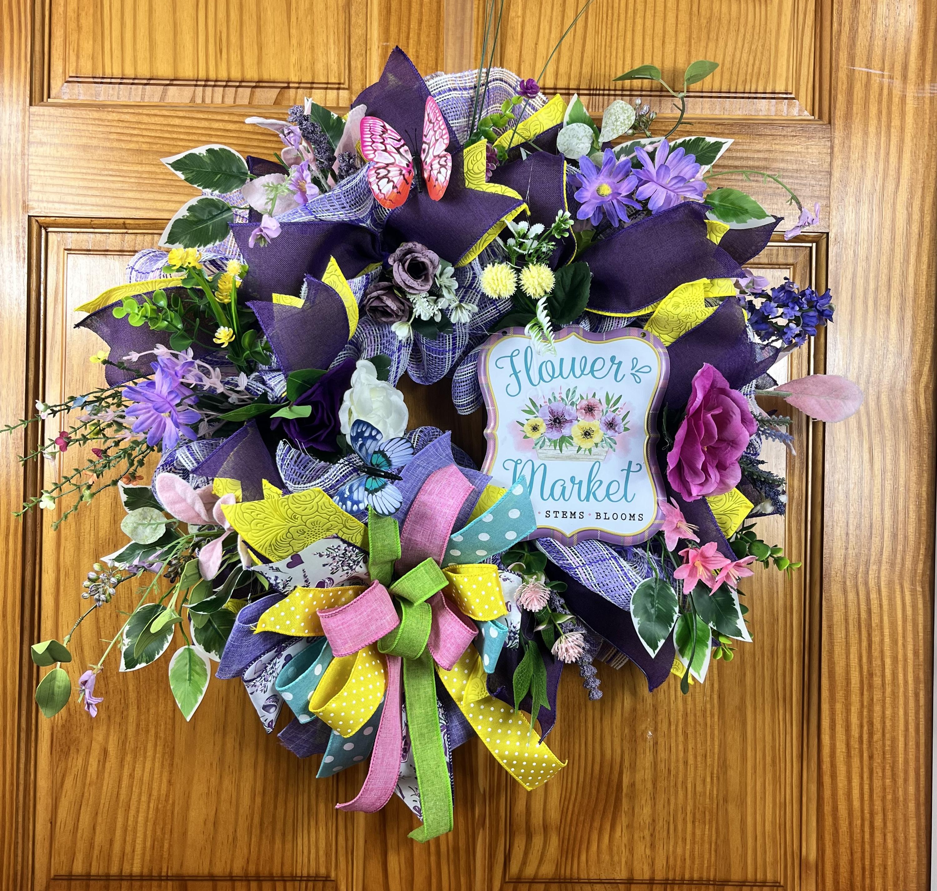 Flower Market Spring Wreath | Wildflowers & Butterfly by Bouge Creations, view 2
