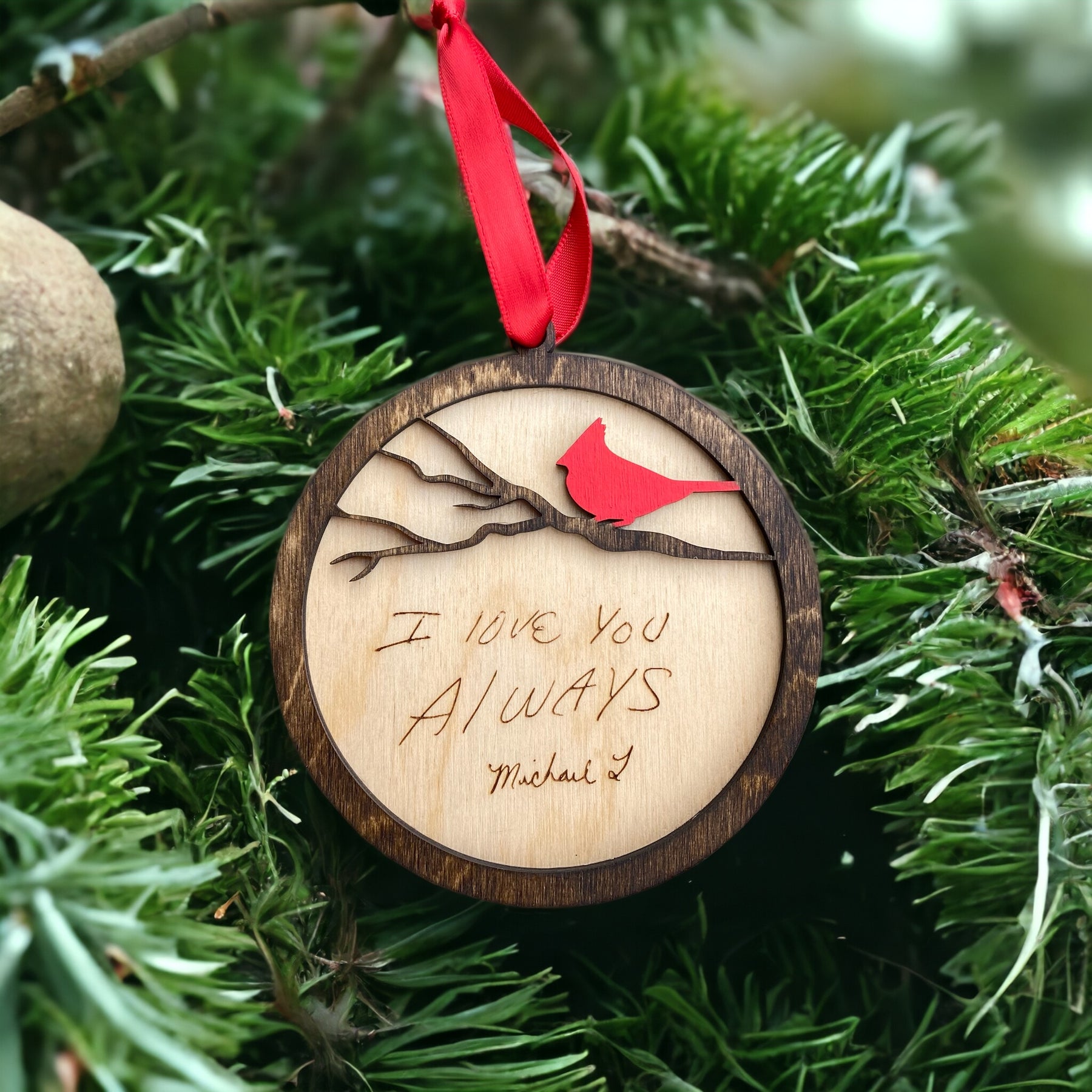 Personalized Cardinal Ornament with Handwriting or Custom Quote by Poor Hog Customs, Southern home decor detail photo 7