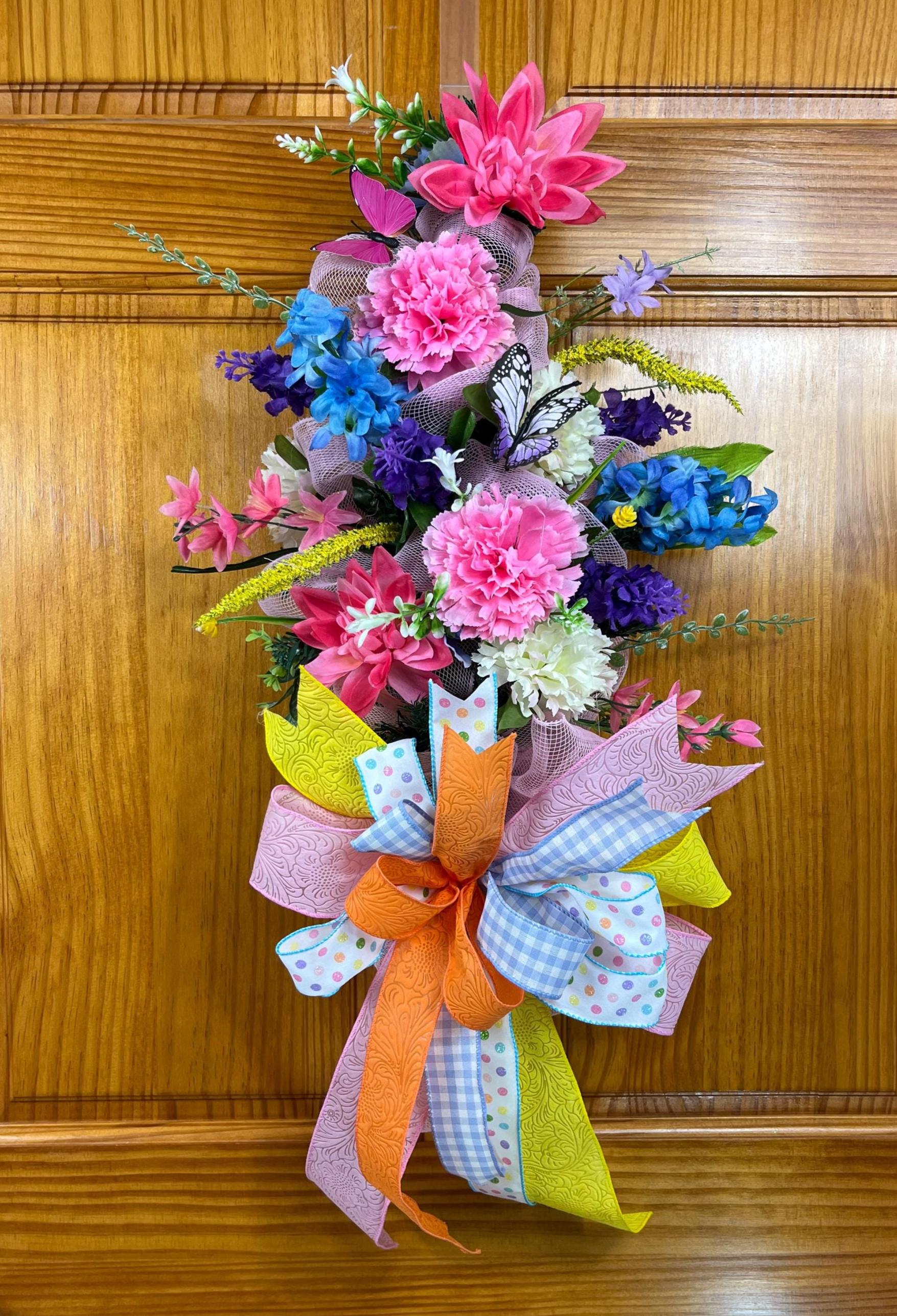 Butterfly Spring Door Swag | Pink, Blue & Yellow Florals by Bouge Creations, view 2