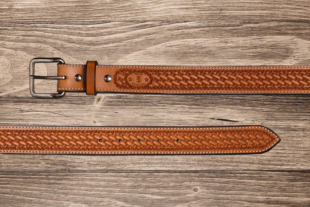 Natural Basket Belt 48 by Texas Saddlery, handmade leather goods main product photo