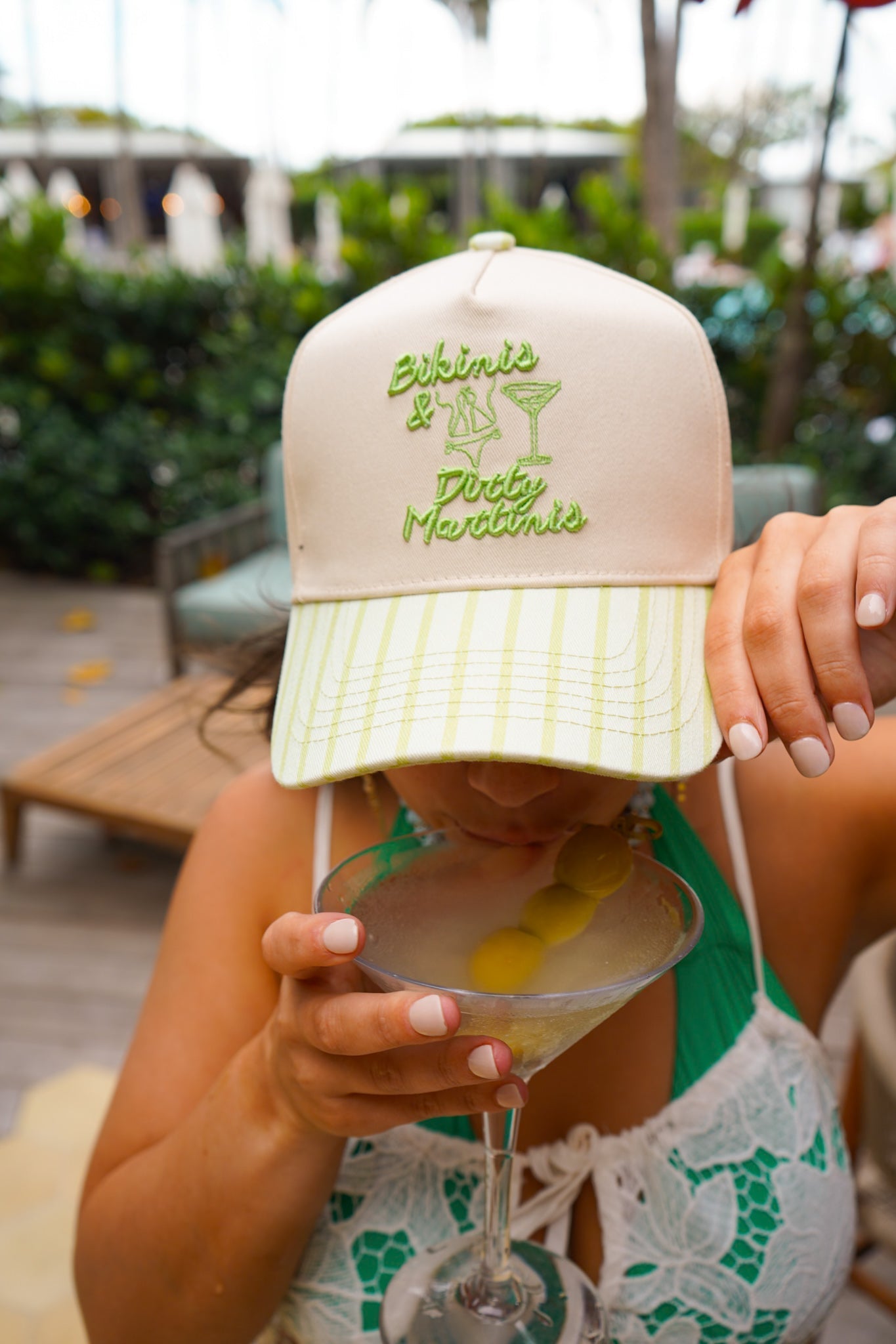 Bikinis & Dirty Martinis - Green Stripe Trucker Hat