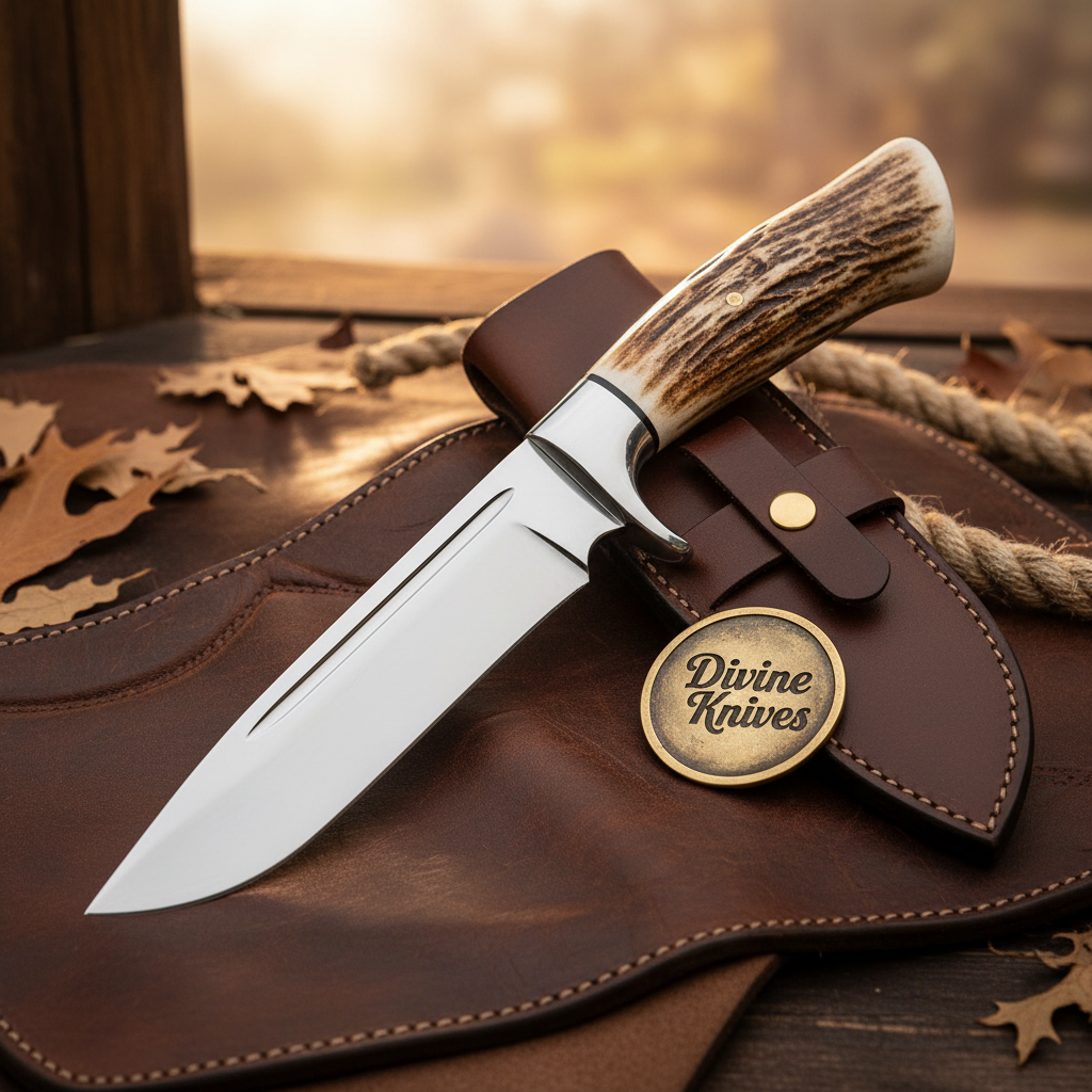 Crown Stag D2 Steel Rambo Bowie with Bold Blade by Divine Knives — product view 2