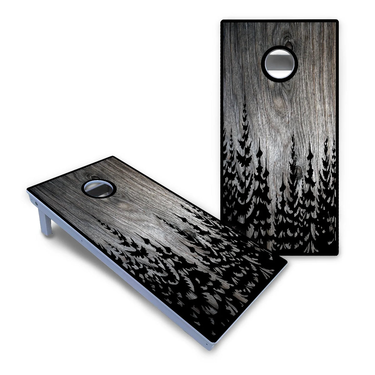 Greyscale Pine Trees Cornhole Boards - All Weather Series