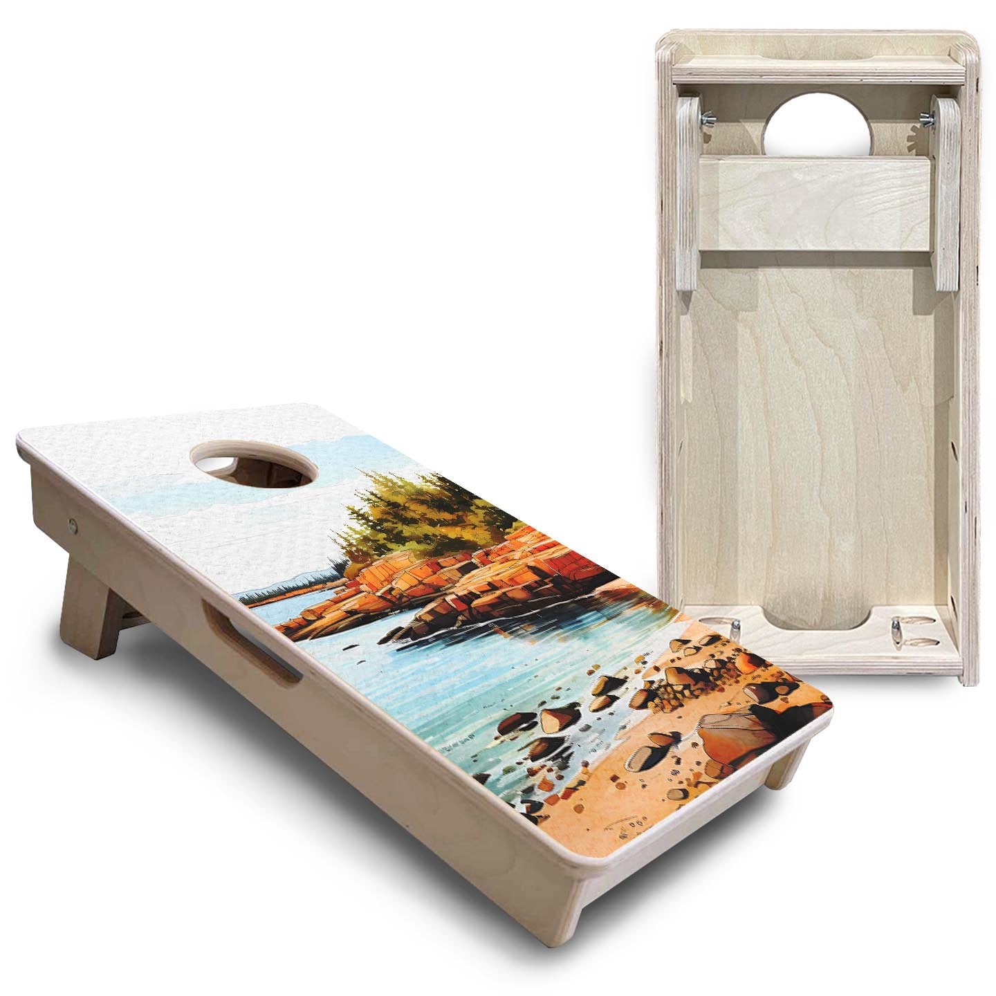 Acadia mini cornhole boards overlapping back view