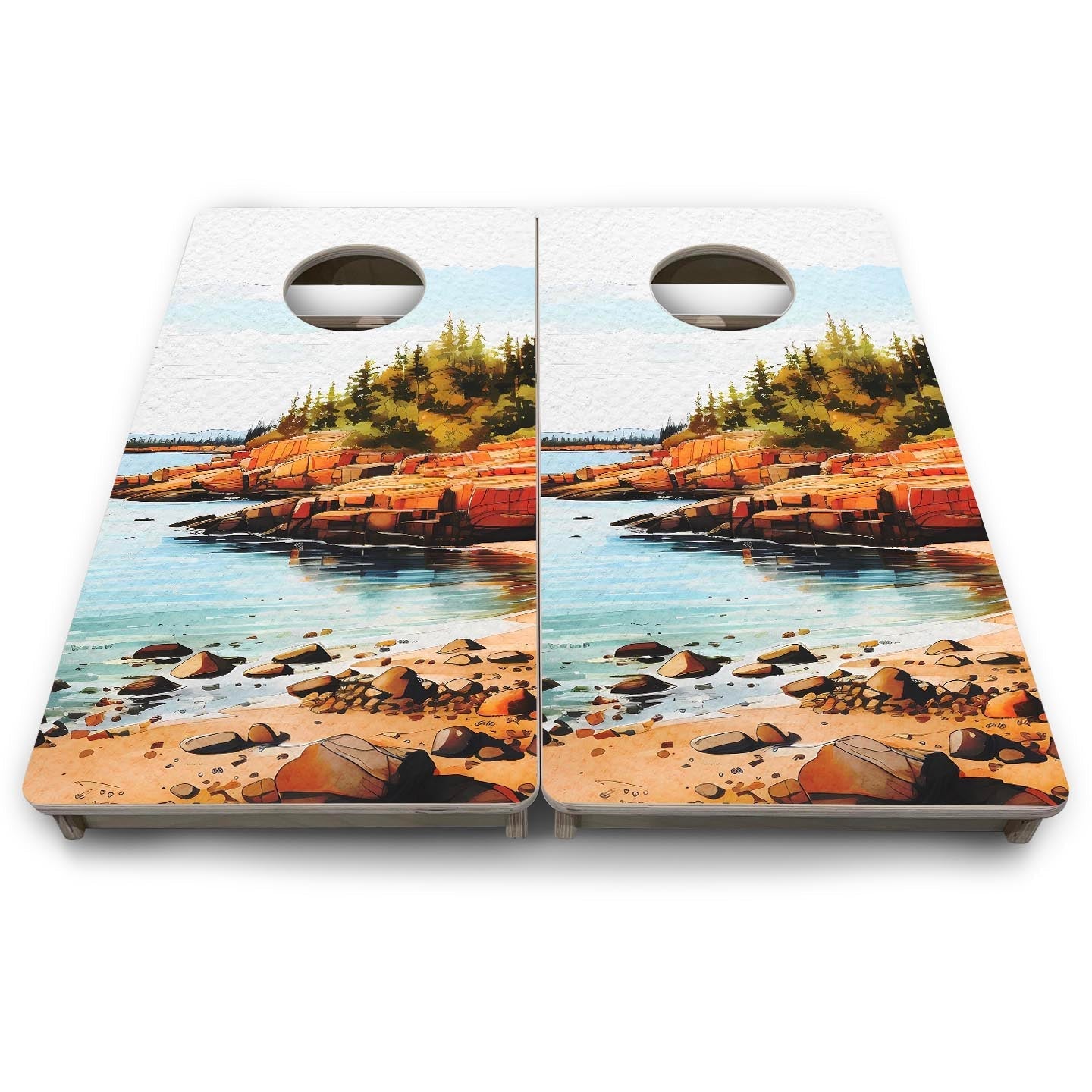 Acadia vacation-size cornhole board front view