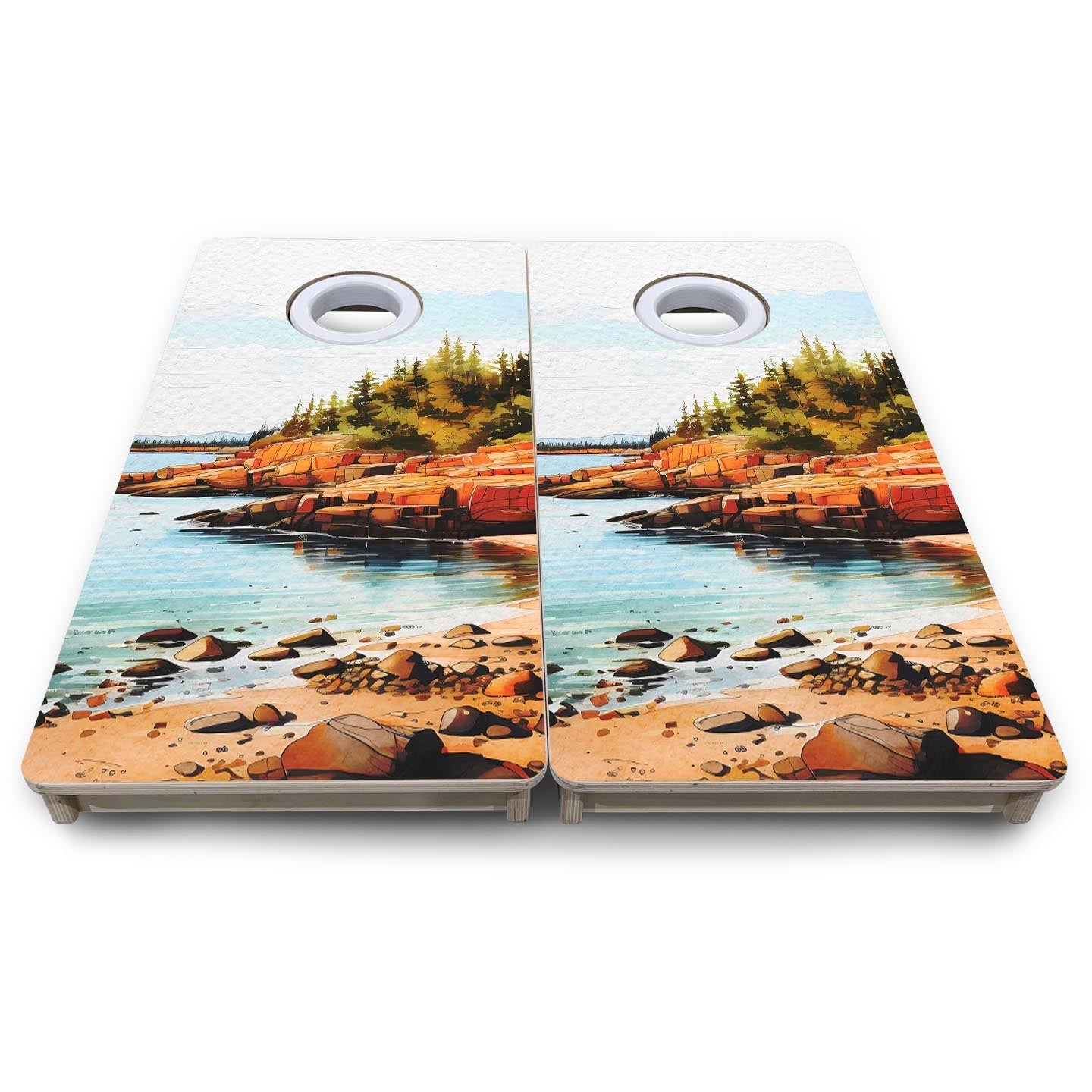 Acadia vacation-size cornhole board with 6-inch hole