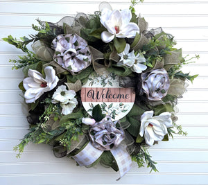 Farmhouse Welcome Wreath | Black & White Buffalo Plaid by Bouge Creations, view 2