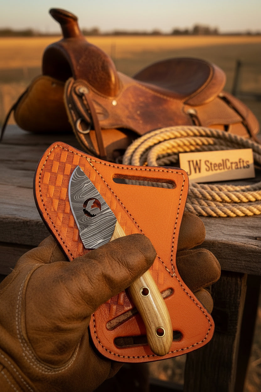 Olive Wood Bull Cutout Ranch Knife by JW SteelCrafts — view 2