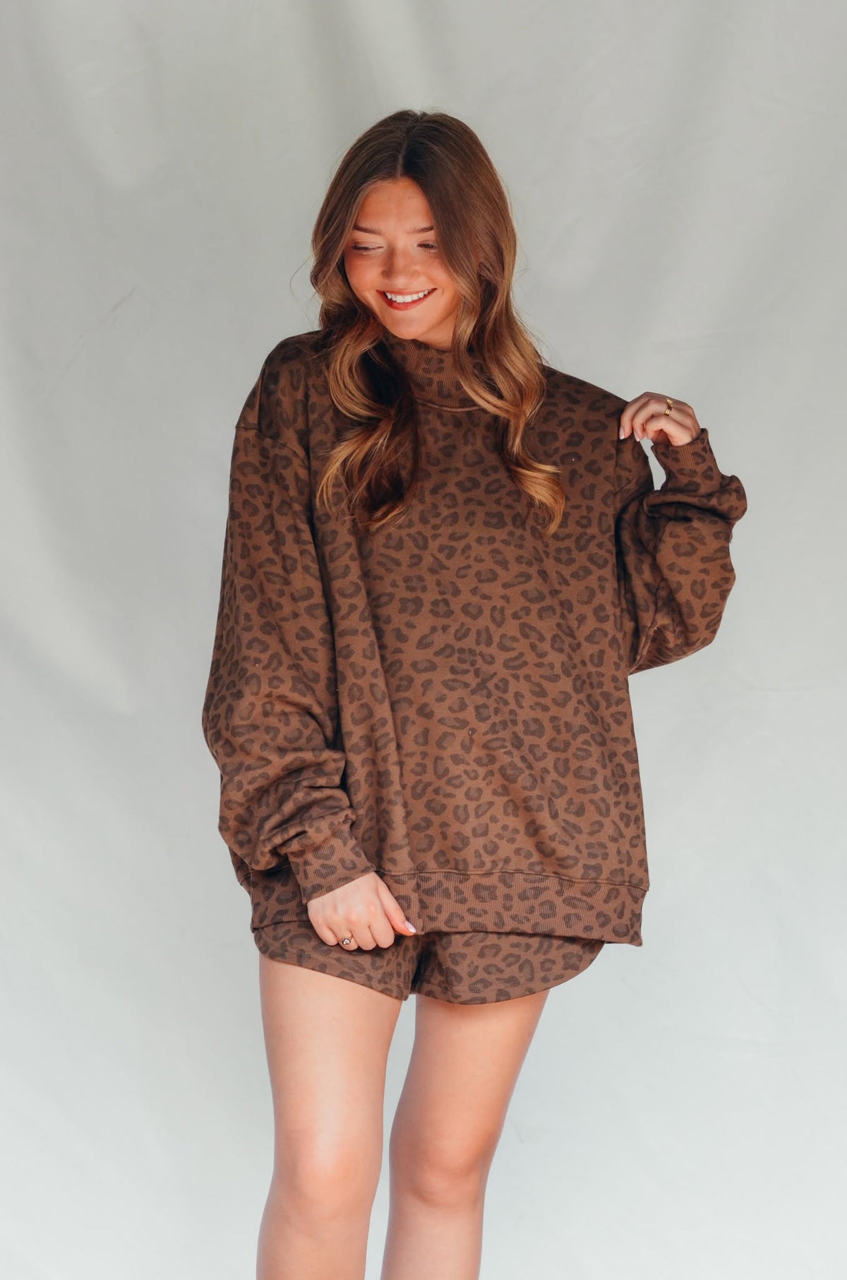 PREORDER ITEM (Estimated ship date 11/10) Brown Leopard Mock Neck Sweatshirt by Southern Bliss Company – view 2
