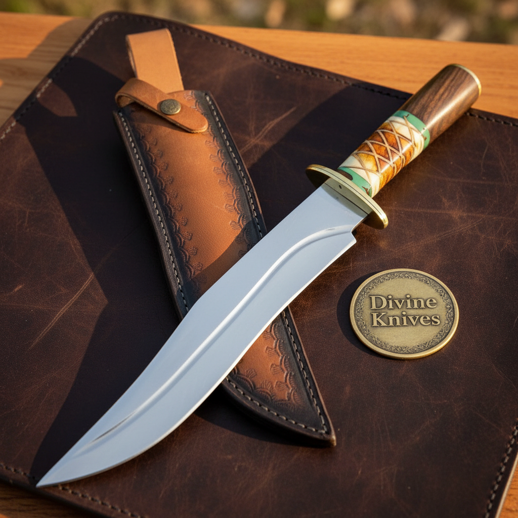 Native American Style Clip Point Bowie with Beadwork Handle by Divine Knives — product view 1