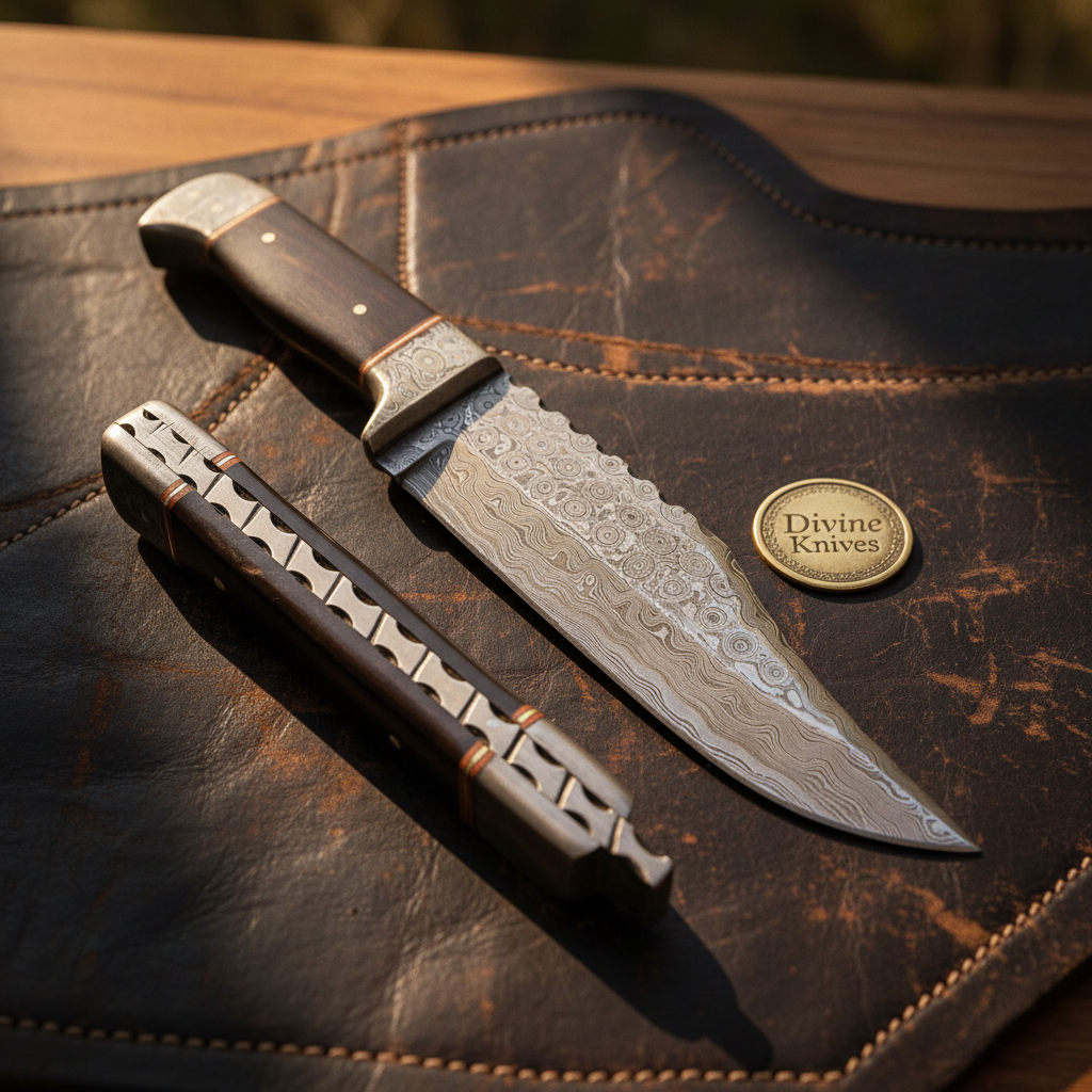 Hardwood Raindrop Damascus Drop Point Hunter by Divine Knives