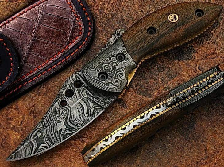 Rosewood Damascus Liner Lock Pocket Knife by Divine Knives