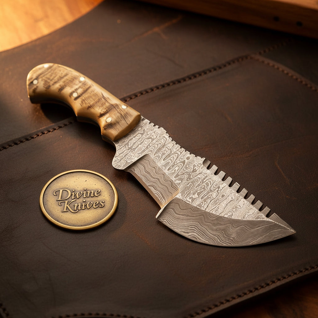 Ramhorn Damascus Wilderness Tracker by Divine Knives