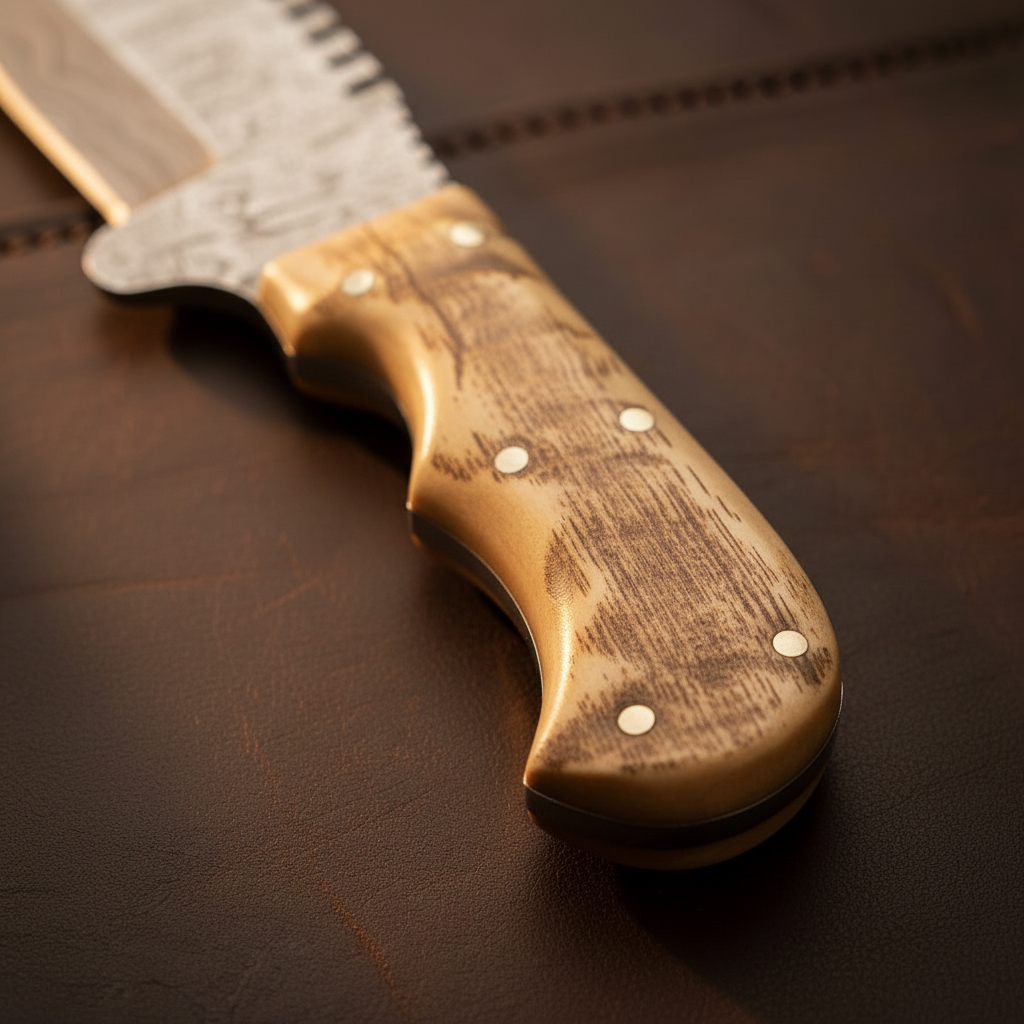 Ramhorn Damascus Wilderness Tracker by Divine Knives — detail view 2