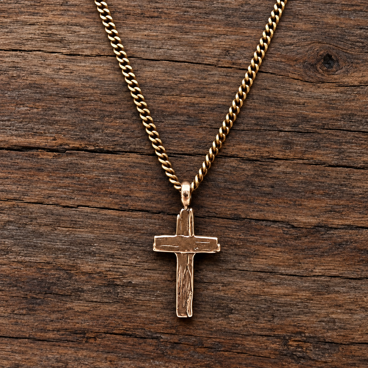 The Weathered Cross - Bronze Christian necklace by Forged By Fire - additional view 2