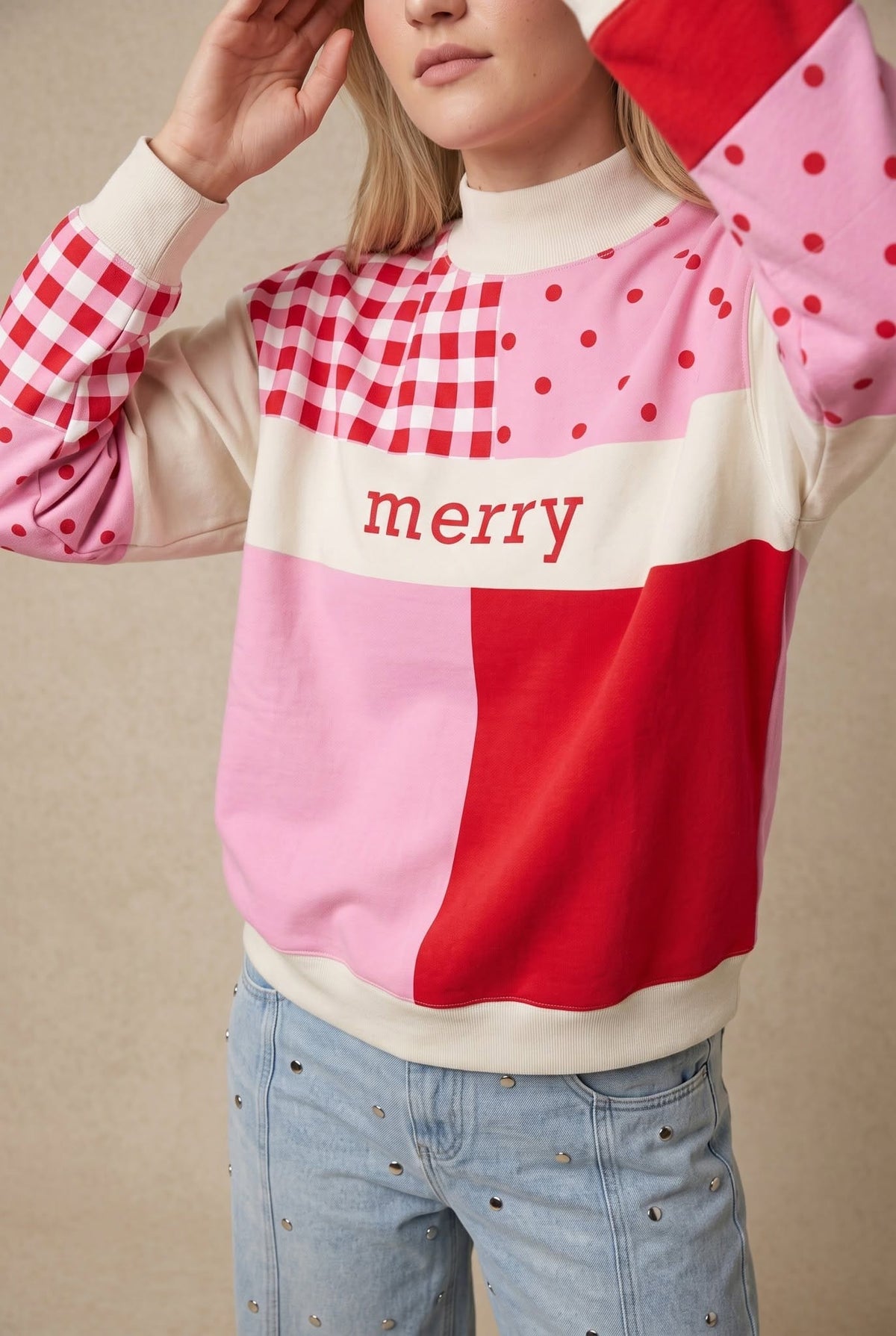 PREORDER ITEM (Estimated ship date 10/30, Christmas Merry Colorblock Mock Neck Sweatshirt by Southern Bliss Company – view 4