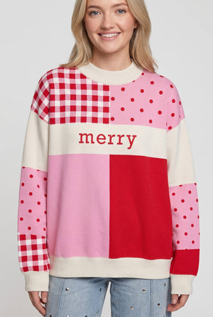 PREORDER ITEM (Estimated ship date 10/30, Christmas Merry Colorblock Mock Neck Sweatshirt by Southern Bliss Company – view 5
