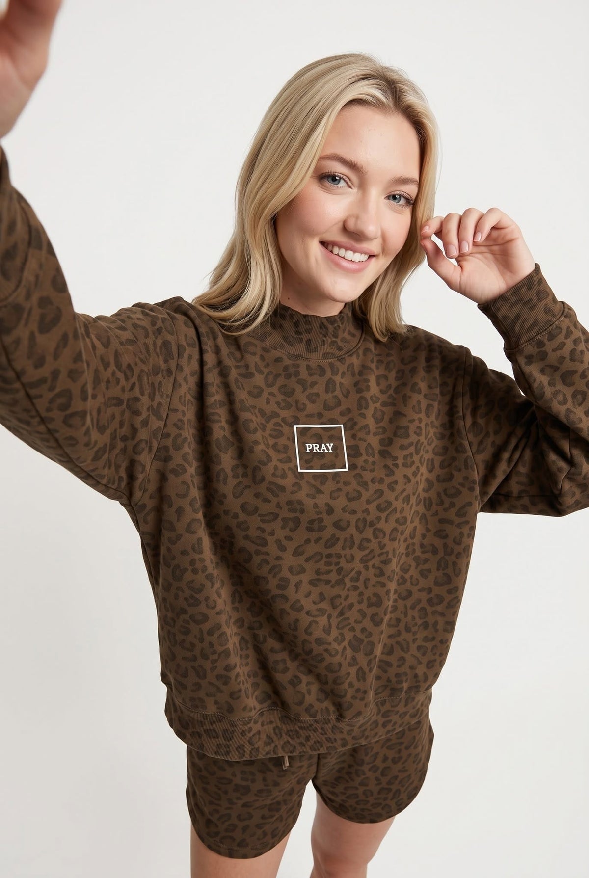 PREORDER ITEM (Estimated ship date 11/10) PRAY Brown Leopard Mock Neck Sweatshirt by Southern Bliss Company – view 3