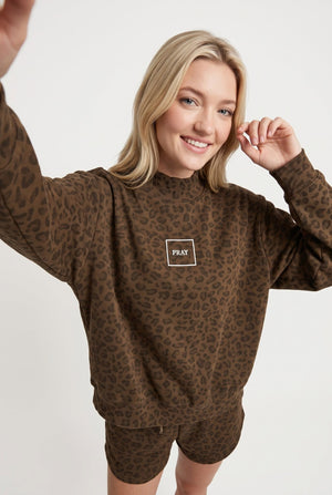 PREORDER ITEM (Estimated ship date 11/10) PRAY Brown Leopard Mock Neck Sweatshirt by Southern Bliss Company – view 3