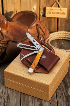 Amber Bronco Trail Trapper Folder Knife by JW SteelCrafts — view 2