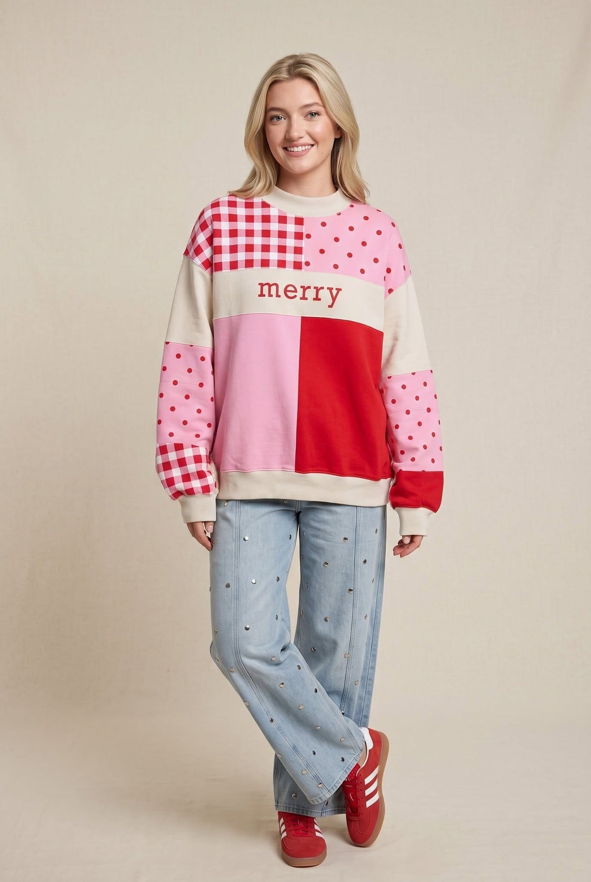 PREORDER ITEM (Estimated ship date 10/30, Christmas Merry Colorblock Mock Neck Sweatshirt by Southern Bliss Company – view 3