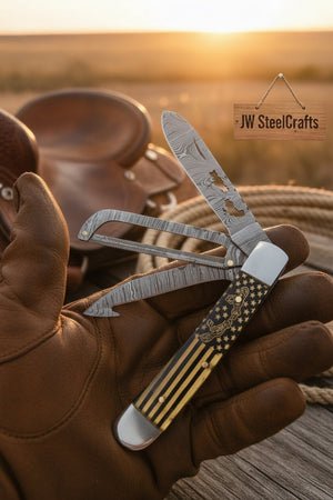 Stars and Stripes Trapper Folding Jack Knife by JW SteelCrafts — view 1