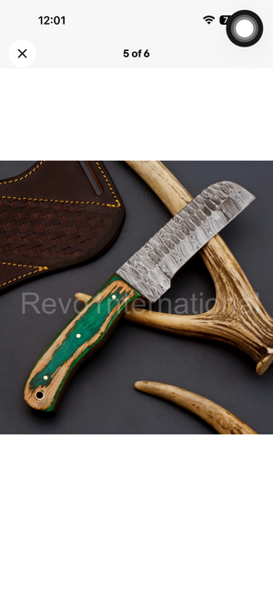 Wawona Cowboy Bull Cutter Knife with Squared Damascus Blade