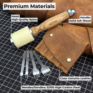 4-Piece Diamond Style Leather Pricking Iron and Leather Nylon Hammer