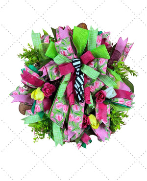 Spring Easter Wreath | Pink, Yellow & Green Tulips handmade by Bouge Creations